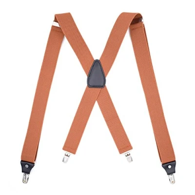 Afbeelding van Verstelbare elastische bretels voor heren, 3,6 cm breed, X vorm, 4 sterke clips, clips camel