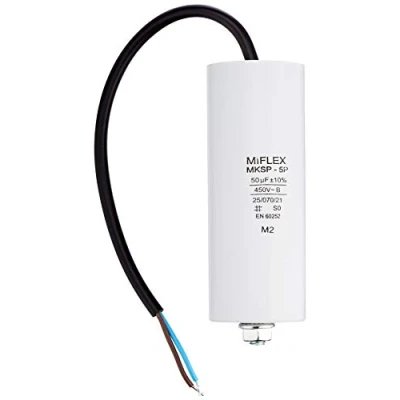 Afbeelding van Motorcondensator, 50 μF, 450 V, 45 x 114 mm, geleider M8, Miflex uF