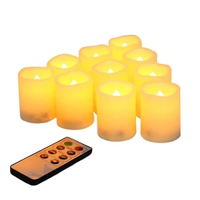 Afbeelding van 10 stuks vlamloze flikkerende led theelichtjes met afstandsbediening, werkt op batterijen, elektrische timer voor buiten, Kerstmis, kerstdecoratie (batterijen inbegrepen), 200