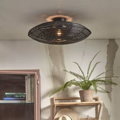 Afbeelding van GOOD&amp;MOJO Plafonniere Tanami Rotan Zwart Ø55cm