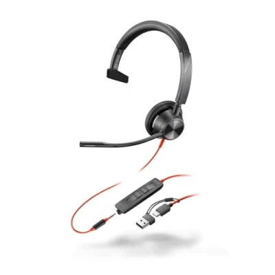 Image de Poly Blackwire 3315 3300 series micro casque sur oreille filaire jack 3,5mm, USB C noir certifié UC