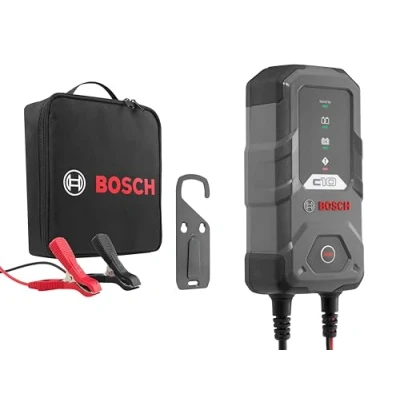 Image de Bosch Automotive C10 Chargeur de batterie voiture 3,5 ampères avec fonction maintien, Pour batteries 12V plomb acide, AGM, GEL, EFB et VRLA, Gris