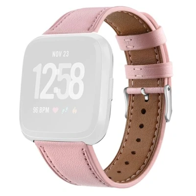 Afbeelding van Fitbit Versa 1 / 2 &amp; Lite leren bandje Oudroze Horlogebandje
