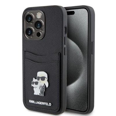 Afbeelding van Karl Lagerfeld Backcase hoesje geschikt voor iPhone 15 Pro Effen Zwart Kunstleer