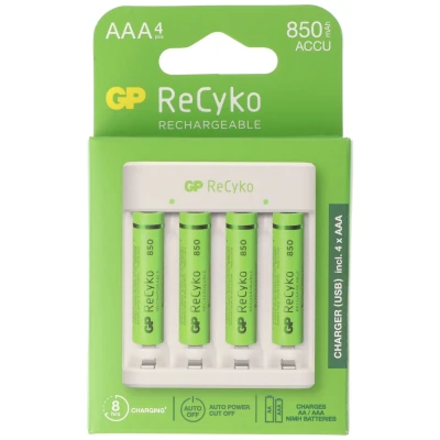 Afbeelding van USB model oplader GP E411 incl.4x ReCyko 1.2V AAA Micro 850 mAh batterijen