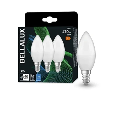 Afbeelding van LEDVANCE BELLALUX Ledlamp, E14 basis, matte optiek, koud wit (4000 K), 470 lumen, vervanging voor traditionele 40 W lampen, 3 stuks