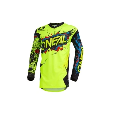 Afbeelding van O&#039;NEAL Motorcrossshirt met lange mouwen MX MTB mountainbike pasvorm voor maximale bewegingsvrijheid, ingenaaide elleboogbescherming Jersey Element Attack Volwassenen Zwart Neon Geel,