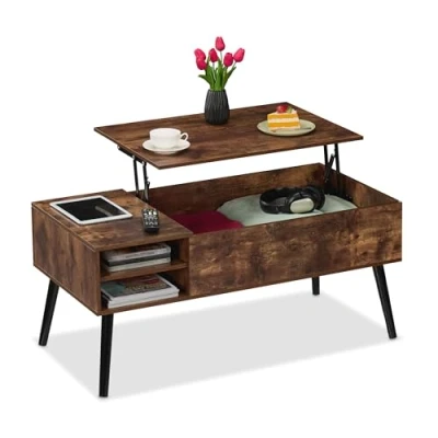 Afbeelding van Relaxdays salontafel uitklapbaar hoogte verstelbaar 46x100x50 cm 2 extra vakken