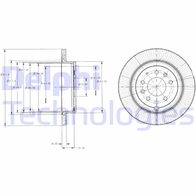 Afbeelding van DELPHI BG4336 Remschijf 302 18 5 Geventileerd Geolied Semi finished Zonder wiellager, ABS sensorring MAZDA: CX 7