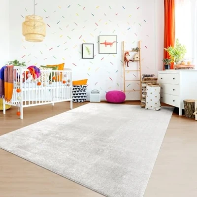 Afbeelding van TT Home Vloerkleed kinderkamer wasbaar antislip zacht modern pastel patroon kleur zilver maat: 120x170cm