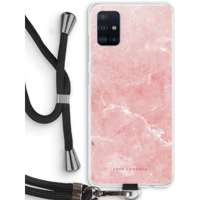Afbeelding van Case Company® hoesje met Koord geschikt voor Samsung Galaxy A51 4G Roze marmer Telefoonhoesje Zwart Bescherming aan alle Kanten en Over de Schermrand