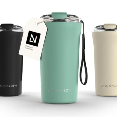 Afbeelding van LARS NYSØM &#039;Rørelse&#039; Thermo Coffee Mug to go 500ml BPA vrij Met Isolatie Draagriem &amp; Tritan Deksel Aqua Turquoise