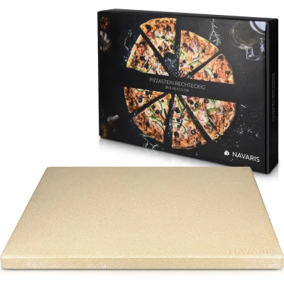 Afbeelding van Navaris pizzasteen voor oven XL Pizzabakplaat van natuursteen of barbecue Inclusief receptenboek Rechthoekig 38 x 30 1,5cm