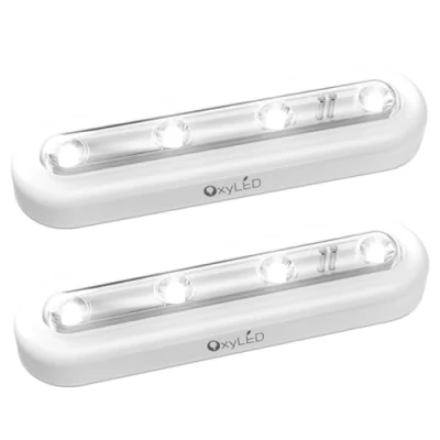 Afbeelding van OxyLED Kastlamp, nachtlampje met 4 leds, touchscreen, werkt op batterijen, draadloos, draaibaar, voor plafondlampen, kasten, gangen, wastafels, 2 stuks