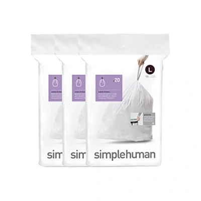 Afbeelding van simplehuman, Code L, vuilniszakken op maat, 3 x 20 stuks (60 zakken), kunststof wit