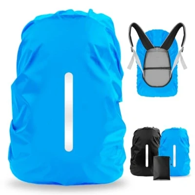 Afbeelding van LAMA 2 stuks waterdichte regenhoezen, met reflecterende strepen, verstelbare gesp, voor rugzak, schooltas, wandelen, klimmen, kamperen, fietsen, reizen, outdoor activiteiten, S, 18 25 l, zwart/blauw