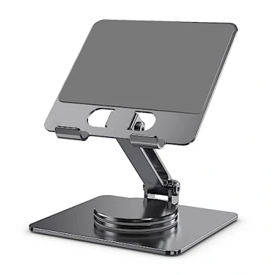 Afbeelding van Zienstar Opvouwbare tablethouder van aluminium, 360 graden draaibaar, verstelbaar, voor tablet, iPad, mobiele telefoon 4 tot 14 inch (grijs)