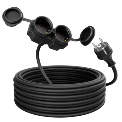 Afbeelding van greate verlengkabel 2 stopcontacten voor buiten, 10 m, IP44 waterdicht, stopcontacten, 3500 W, waterdicht