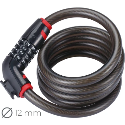 Afbeelding van BBB Cycling CodeLock Fietsslot Cijferslot Duurzaam en Instelbaar Codeslot Zwart Lengte: 180cm Diameter: 12cm BBL 45