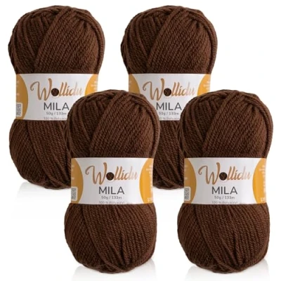 Afbeelding van Wollidu Mila 4 bollen haak en breigaren, 50 g, 133 m, 100% polyacryl, bruin