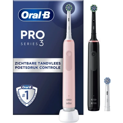 Afbeelding van Oral B Elektrische Tandenborstel Pro 3 3900N Duo Zwart &amp; Roze 1 set