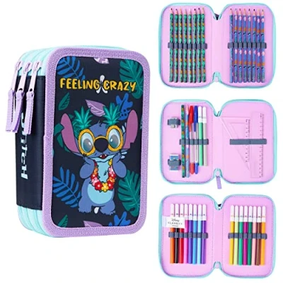 Afbeelding van Disney Pennenetui voor meisjes, Stitch, Frozen, gevulde etui met vak viltstiften, kawaii, cadeau idee kinderen en meisjes (Anna Elsa, paars)