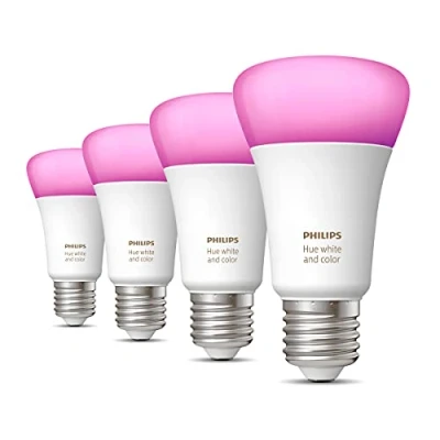 Afbeelding van Philips Hue E27 White and Color Ambiance Uitbreidingspakket 4 Lampen Wit en Gekleurd Licht Werkt met Alexa Google Home