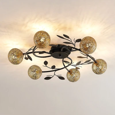 Afbeelding van Lucande plafondlamp 6lichts ijzer H: 13 cm G9 zwart, goud