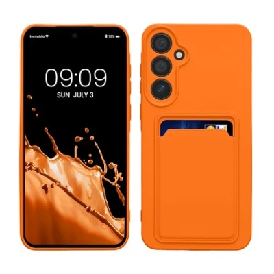 Afbeelding van kwmobile telefoonhoesje geschikt voor Samsung Galaxy A55 5G Hoesje met pasjeshouder TPU case in oranje