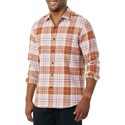 Image de Amazon Essentials Chemise En Flanelle À Carreaux Manches Longues Et Coupe Ajustée (Couleurs Édition Limitée) Men&#039;s, Brun Lilas Écossais, L