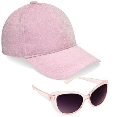 Afbeelding van CityComfort Pet en zonnebril set voor meisjes, honkbalpet uv zonnebril, Roze glitter