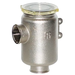 Afbeelding van Messing vernikkeld koelwaterfilter met rvs 316 zeef 1/2 h=105mm 2250l/u