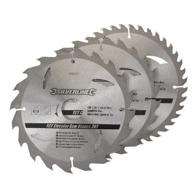 Afbeelding van Silverline TCT cirkelzaagblad 20, 24, 40 tanden, 3 pak 180 x 30 16 mm ringen