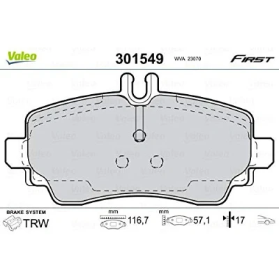 Afbeelding van VALEO 301549 Remblokkenset FIRST Vooras Excl. slijtage waarschuwingscontact Zonder anti kreukplaat MERCEDES BENZ: A Class