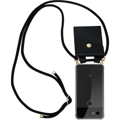 Afbeelding van Cadorabo Hoesje geschikt voor Google PIXEL 3A XL in ZWART Silicone Mobiele telefoon ketting beschermhoes met gouden ringen, koordriem en afneembare etui
