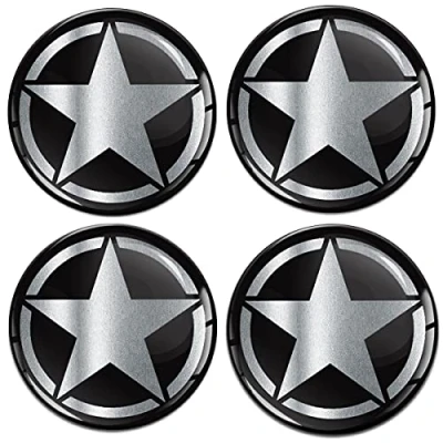 Afbeelding van SkinoEu Sticker voor wieldoppen, naafdop 55 mm, zilver, US ster, A 4150
