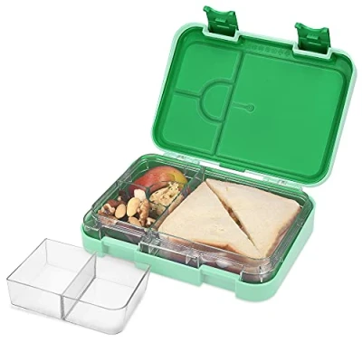 Afbeelding van Navaris bentobox Lunchbox met 4 tot 6 compartimenten Broodtrommel variabele vakjes Voor lunch en tussendoortjes op werk Groen