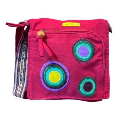 Afbeelding van Stoffen tas met borduurwerk. Schoudertas van katoen voor dames, kleurrijke Indiase stijl, flap, boho, hippie, Framboos