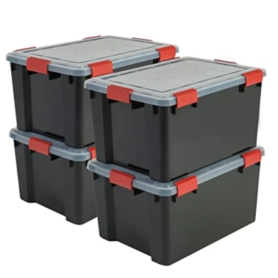 Afbeelding van IRIS OHYAMA set van 4, luchtdichte opbergbakken, 50 L, met 6 clips, stapelbaar, garage, kelder, zolder Air Tight AT L,4 x 10 L Zwart