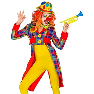 Afbeelding van Widmann Clown &amp; Nar Kostuum Moema De Geinige Slipjas Geblokt Vrouw Blauw Large Carnavalskleding Verkleedkleding