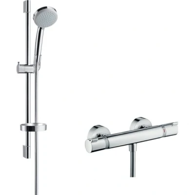 Afbeelding van Hansgrohe Ecostat Comfort douchekraan thermostatisch met UnicaC glijstang 65cm en handdouche Croma 100 EcoSmart chroom