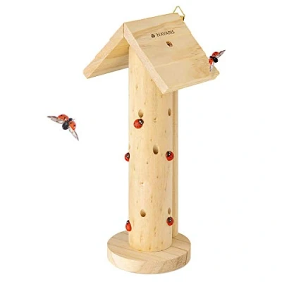 Afbeelding van Navaris houten huis voor lieveheersbeestjes Hotel lieveheersbeesten en vliegende insecten Insectenhotel tuin of balkon