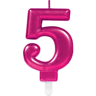 Afbeelding van Amscan Verjaardagskaars 5 Roze 9,3 Cm
