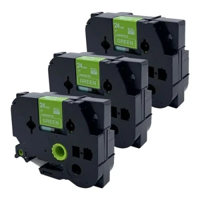 Afbeelding van DULA Brother Compatible label tape Tze 755 3 cassettes P Touch Wit op groen 24mm x 8m