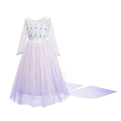 Afbeelding van Lito Angels kostuum Frozen 2 prinses Elsa jurk wit met cape kinderen meisjes lange mouwen maat 5 6 jaar 262