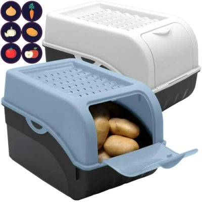 Afbeelding van ARTECSIS Set van 2 bewaardozen voor levensmiddelen, fruit en groenten, met 6 stickers, 5 liter, wit / pastelblauw
