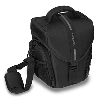 Afbeelding van PEDEA DSLR cameratas Essex fototas voor spiegelreflexcamera&#039;s met waterdichte regenbescherming, draagriem en accessoirevakken, maat L zwart/grijs