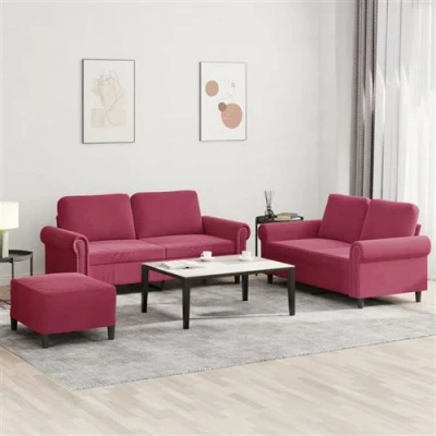 Image de vidaXL Ensemble de canapés 3 pcs avec coussins Rouge bordeaux Velours