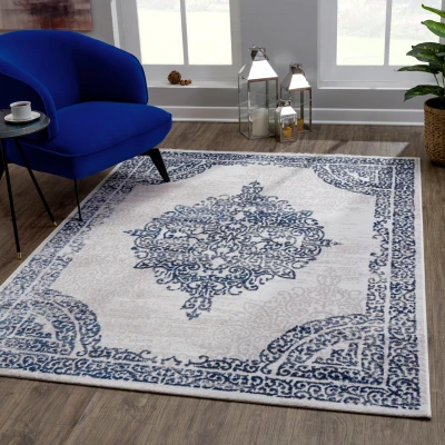 Afbeelding van Evra Vintage Vloerkleed Klassiek Design Laagpolig Tapijt Grijs Blauw Rechthoek Polyester 120x160 cm