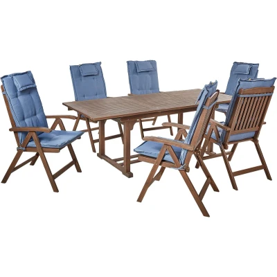Afbeelding van AMANTEA Tuinset voor 6 Donkerhout/Blauw Acaciahout